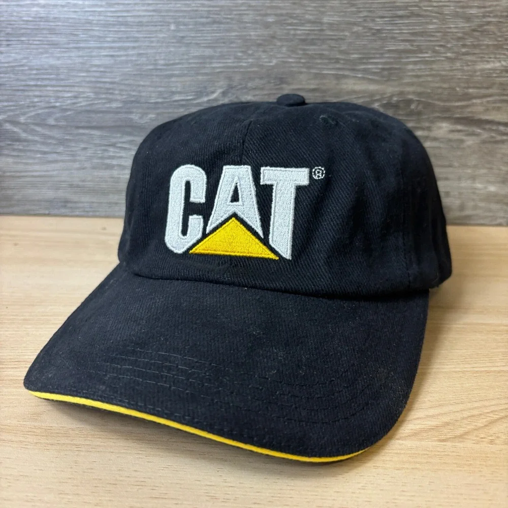 CAT Hat Cap Strap Back Black Outdoors Work Wear One Size Adjustable Mens‎